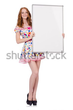Stewardess with blank board on white Stock photo © Elnur
