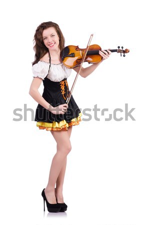 Stock fotó: Lány · játszik · hegedű · fehér · fa · koncert