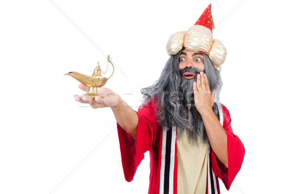 Stock photo: Old wizard with lamp isolated on white