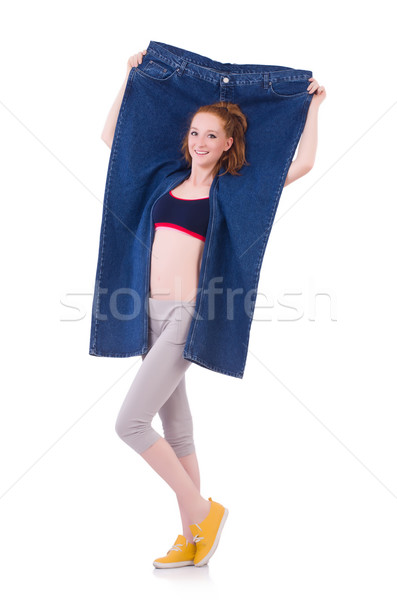 Stock foto: Frau · groß · Jeans · Diäten · Mädchen · glücklich