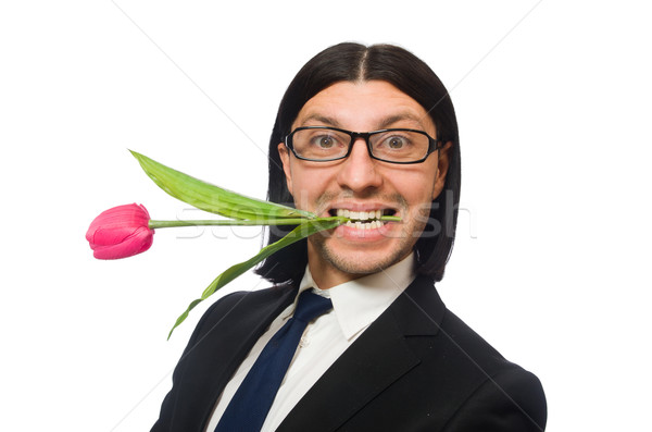 Handsome businessman with flower isolated on white Stock photo © Elnur