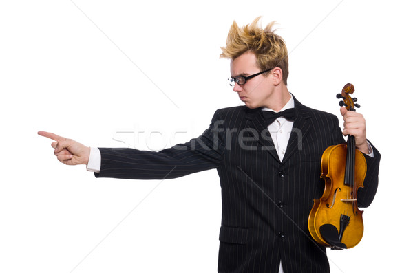 Young musician with violin isolated on white Stock photo © Elnur