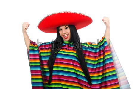 Girl in mexican vivid poncho against gray Stock photo © Elnur