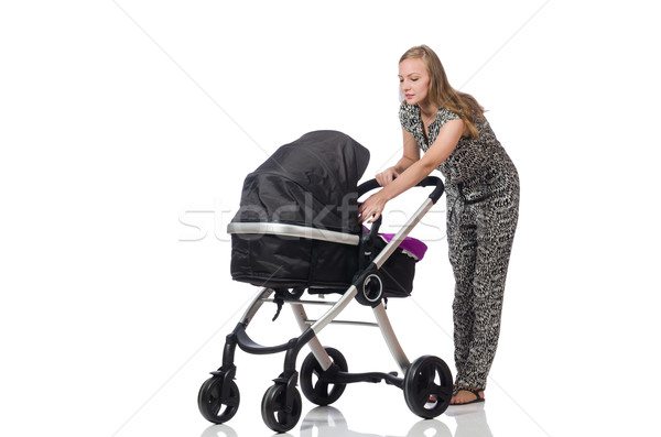 Happy mom with her baby in pram Stock photo © Elnur