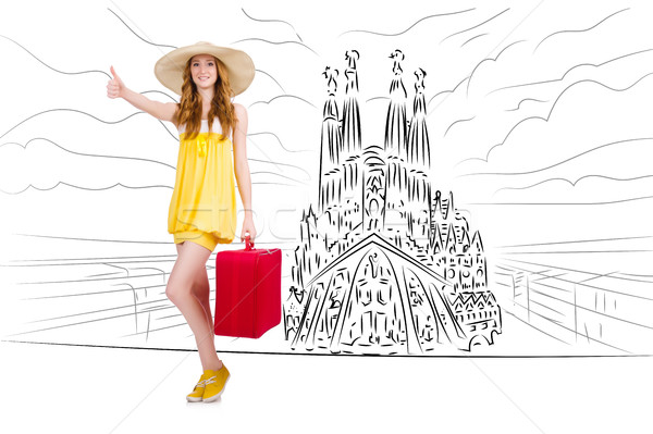 Stock photo: Young woman travelling to Spain to see Sagrada Familia