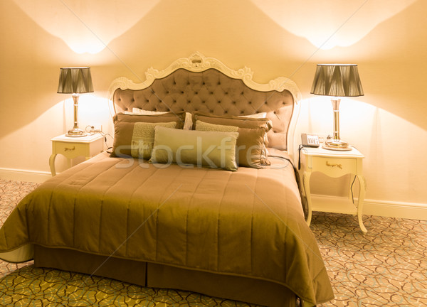 The modern hotel room with big bed Stock photo © Elnur