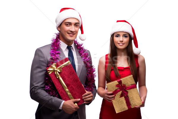 Pair celebrating christmas in the office isolated on white Stock photo © Elnur