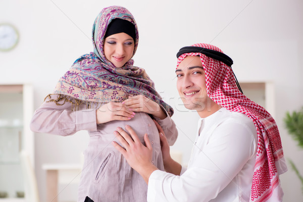 Young arab muslim family with pregnant wife expecting baby Stock photo © Elnur
