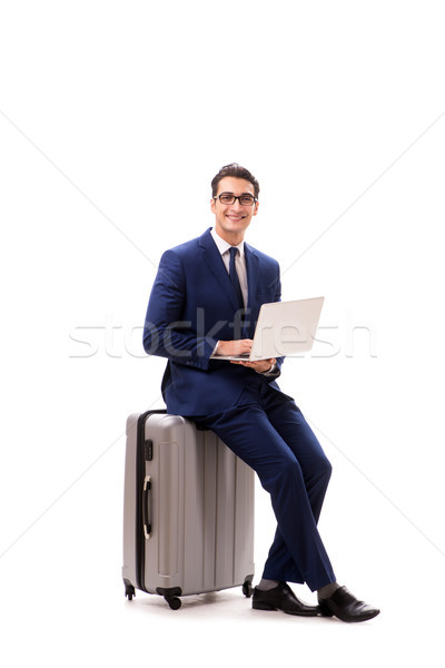 Stock fotó: üzletember · üzleti · út · izolált · fehér · férfi · repülőgép