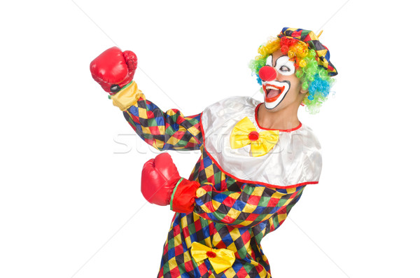 Clown with boxing gloves isolated on white Stock photo © Elnur