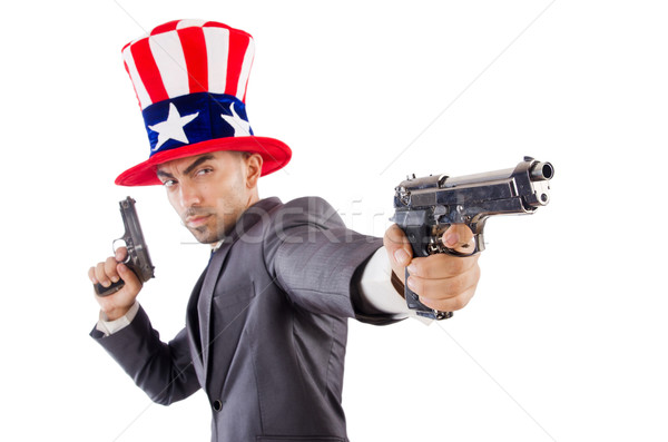 Uomo gun americano Hat sicurezza imprenditore Foto d'archivio © Elnur