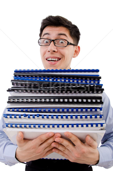 Funny man with lots of folders on white Stock photo © Elnur