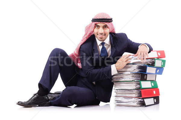 Arab businessman with many folders on white Stock photo © Elnur