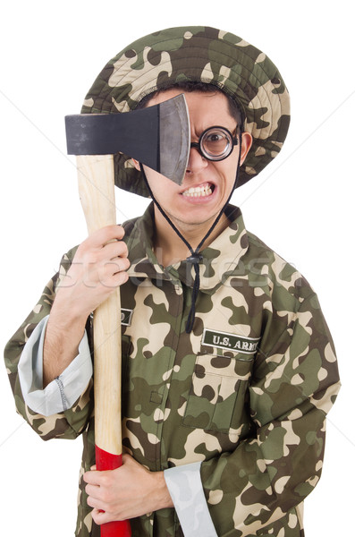 Funny soldier with the axe isolated on white Stock photo © Elnur