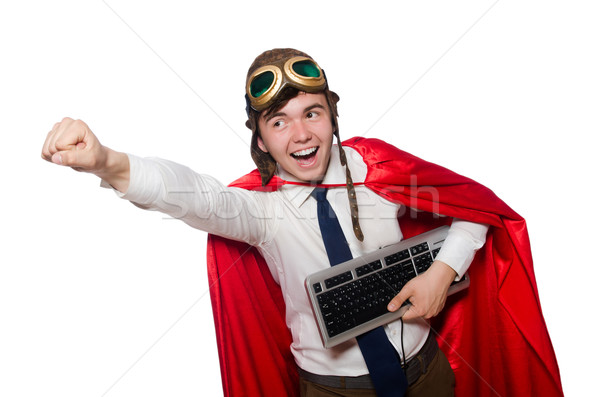 Funny hero with keyboard isolated on the white Stock photo © Elnur
