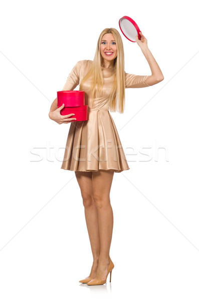 Happy woman holding giftbox isolated on the white Stock photo © Elnur
