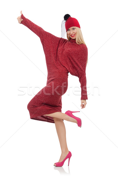Csinos fiatal nő rubin ruha izolált fehér Stock fotó © Elnur