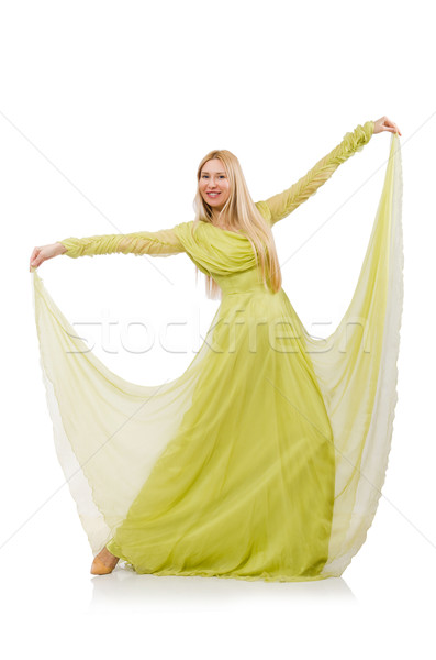 Mooie meisje elegante groene jurk geïsoleerd Stockfoto © Elnur
