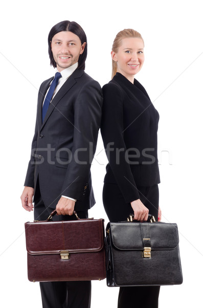 Stock photo: Businessman and businesswoman with briefcases isolated on white