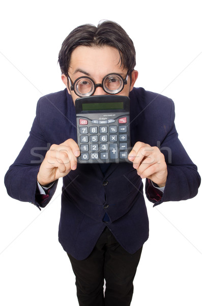 Funny man with calculator isolated on white Stock photo © Elnur