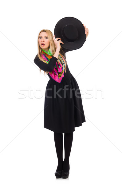 Stock fotó: Nő · hosszú · fekete · ruha · izolált · fehér · modell