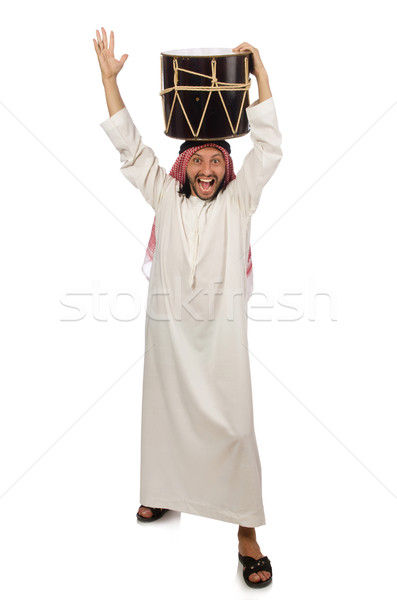 Árabe homem jogar tambor isolado branco Foto stock © Elnur