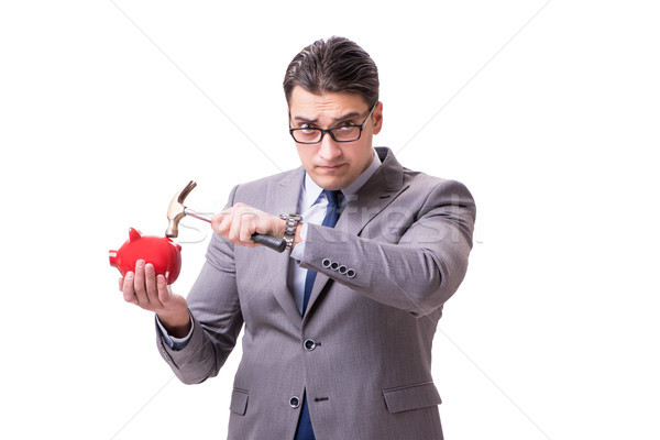 Businessman breaking piggybank isolated white background Stock photo © Elnur