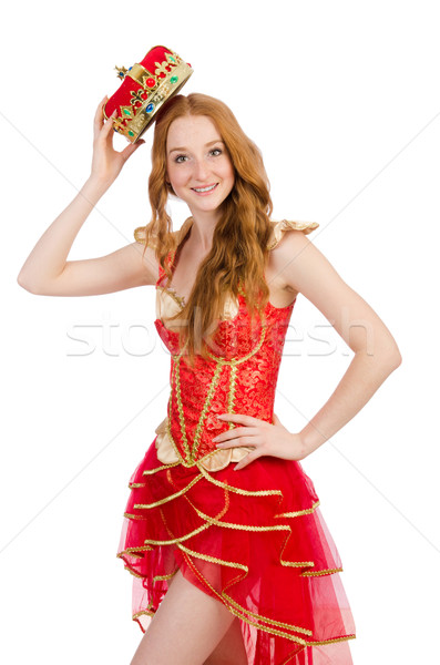 Królowej czerwona sukienka odizolowany biały pracy złota Zdjęcia stock © Elnur