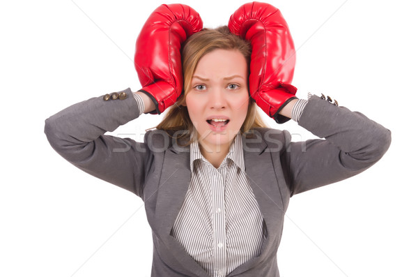 Femme femme d'affaires gants de boxe blanche affaires bureau Photo stock © Elnur