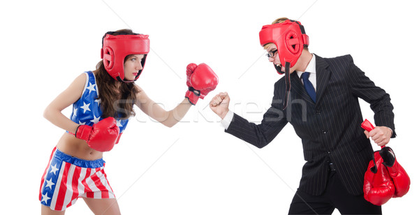 Boxer woman and businessman isolated on white Stock photo © Elnur