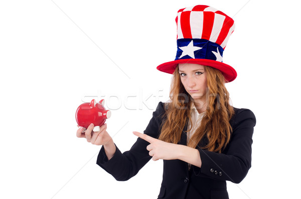 Cute girl wearing american symbol hat isolated on white Stock photo © Elnur