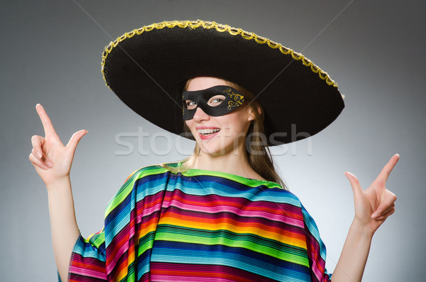 Stockfoto: Meisje · Mexicaanse · levendig · grijs · vrouw · achtergrond