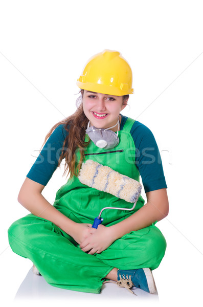 Femme peintre isolé blanche sourire construction [[stock_photo]] © Elnur