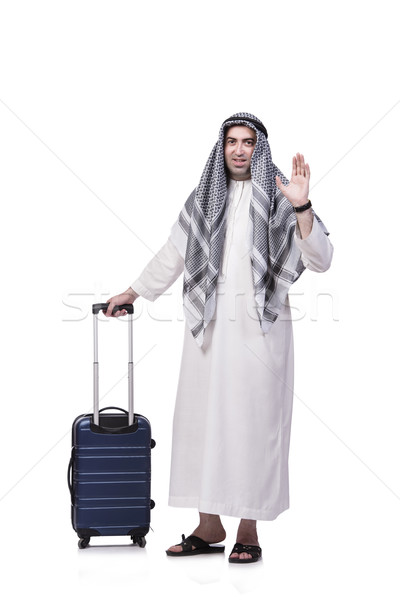 Foto stock: Árabe · homem · mala · viajar · isolado · branco