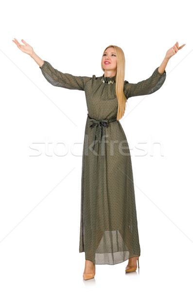 Blond hair woman in long green dress isolated on white Stock photo © Elnur