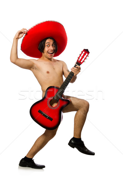 Zdjęcia stock: Nude · człowiek · sombrero · gry · gitara · biały