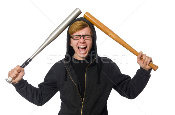 Stock photo: Aggressive man with baseball bat isolated on white