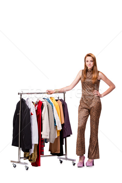 Stockfoto: Vrouw · kiezen · kleding · winkel · geïsoleerd · witte