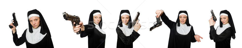 The nun with handgun isolated on white Stock photo © Elnur