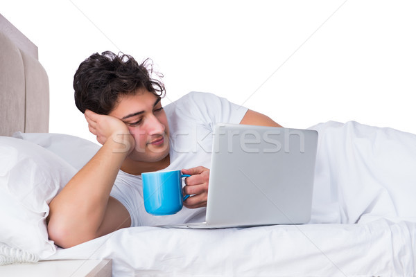 Man bed lijden slapeloosheid student laptop Stockfoto © Elnur