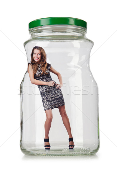 Woman in glass jar isolated on white Stock photo © Elnur