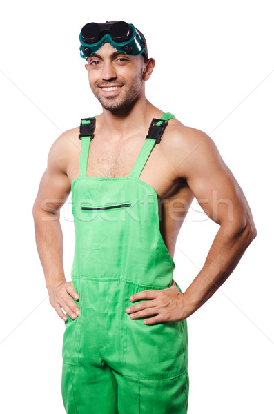 Man in green coveralls with goggles Stock photo © Elnur