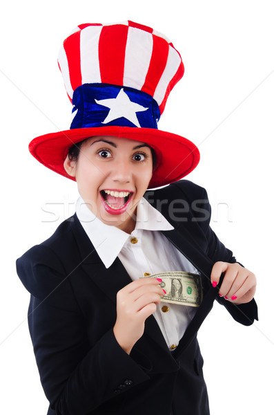 Young woman with dollar and usa hat Stock photo © Elnur