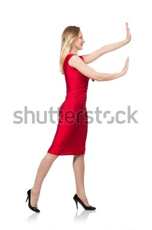 Bastante mulher jovem vestido vermelho isolado branco mulher Foto stock © Elnur