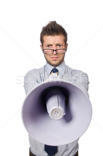 Young businessman with loudspeaker on white Stock photo © Elnur