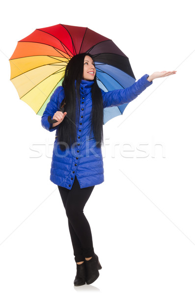 Pretty girl in blue winter jacket isolated on white Stock photo © Elnur