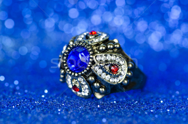 Sieraden ring Blauw keten diamant witte Stockfoto © Elnur