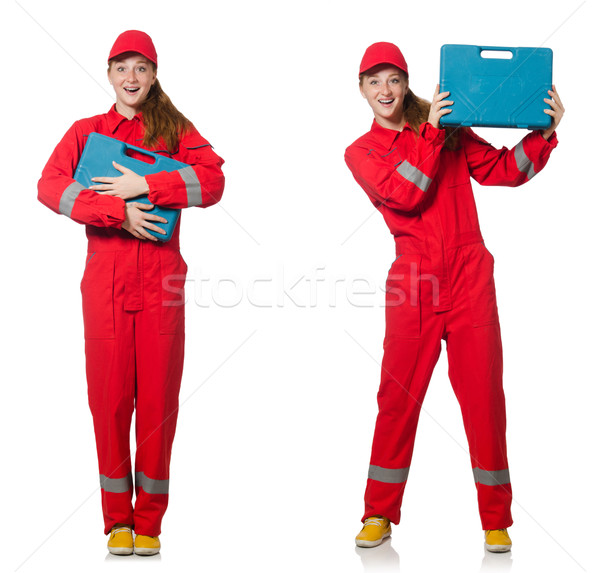 The woman in red overalls isolated on white Stock photo © Elnur