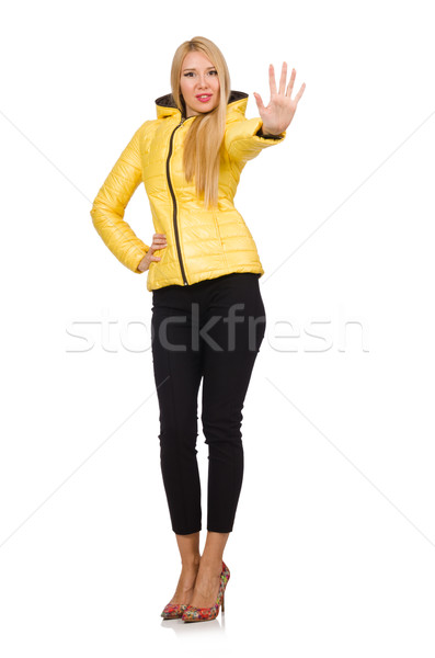 Caucasian woman in yellow jacket isolated on white Stock photo © Elnur