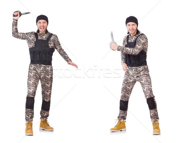 Stock photo: The soldier with knife isolated on white